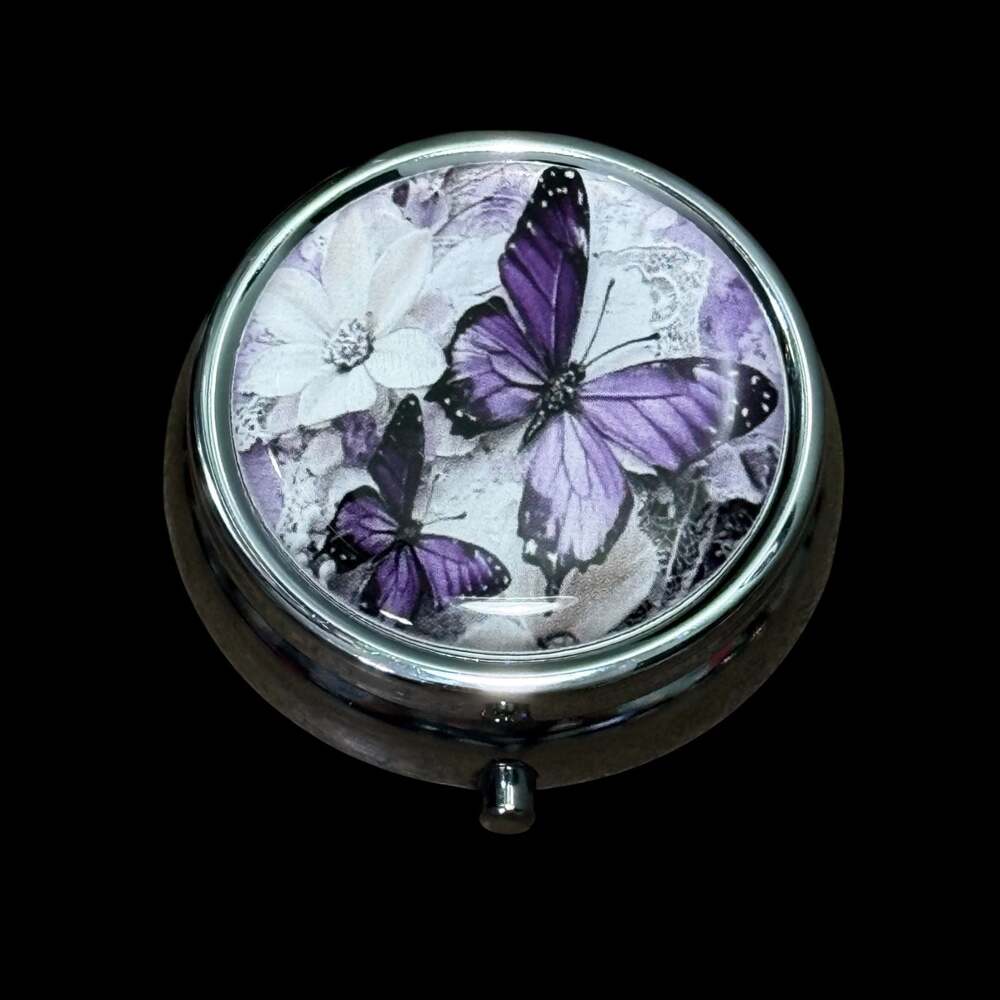 Cute Butterfly Portable Round Metal Pill Organizer Case